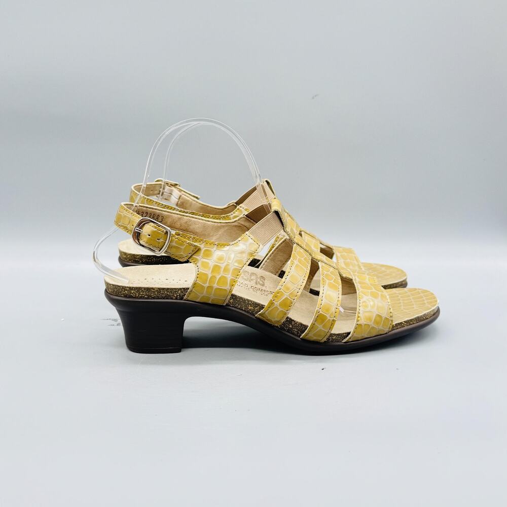 SAS Sandals Womens 10 Yellow Leather Croc Slingback Strappy Tripad Comfort Shoes
